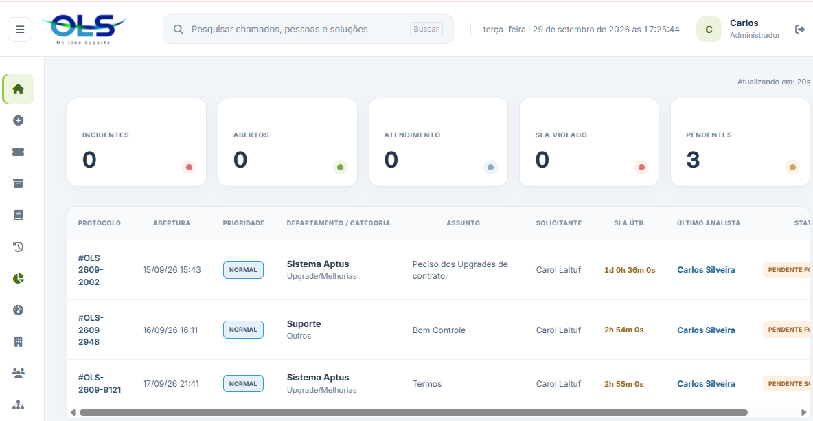 Tela do Service Desk OLS
